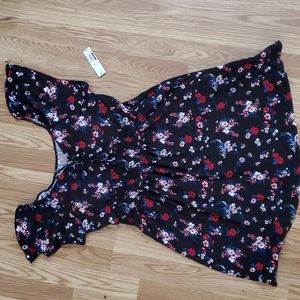 NO BOUNDRIES black floral print smoked waist bell sleeve dress.